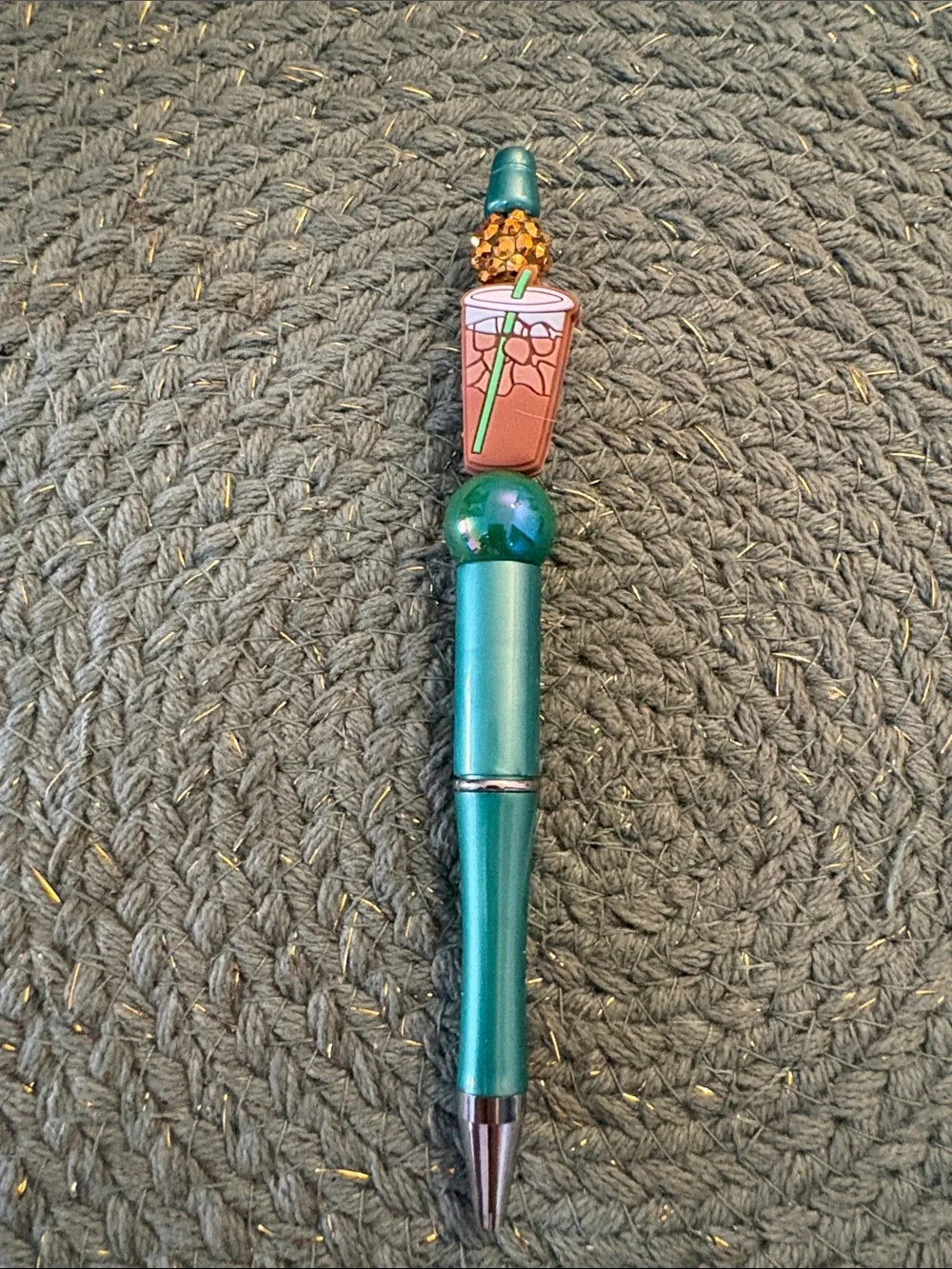 Teal Novelty Beaded Top Ballpoint Pen with Drink Charm